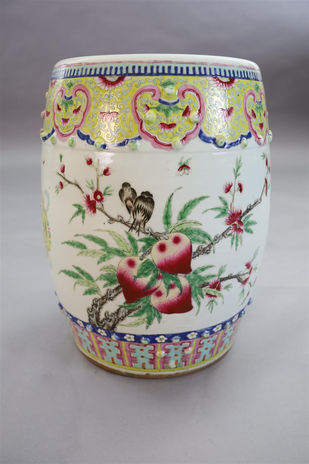 A Chinese famille rose garden seat, late 19th century, 46cm high